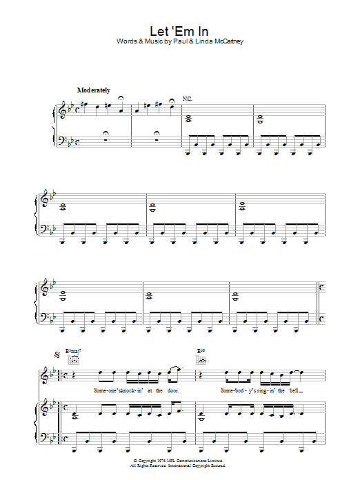 Download Paul McCartney & Wings Let 'Em In Sheet Music and learn how to play Piano, Vocal & Guitar (Right-Hand Melody) PDF digital score in minutes