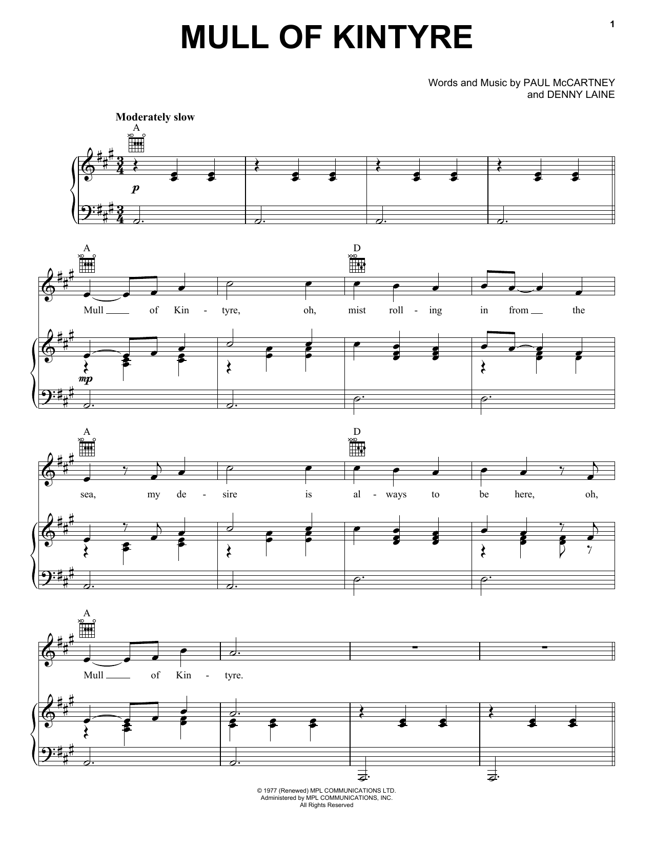 Download Paul McCartney & Wings Mull Of Kintyre Sheet Music and learn how to play Keyboard PDF digital score in minutes