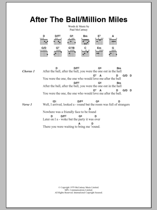 Download Paul McCartney After The Ball/Million Miles Sheet Music and learn how to play Lyrics & Chords PDF digital score in minutes