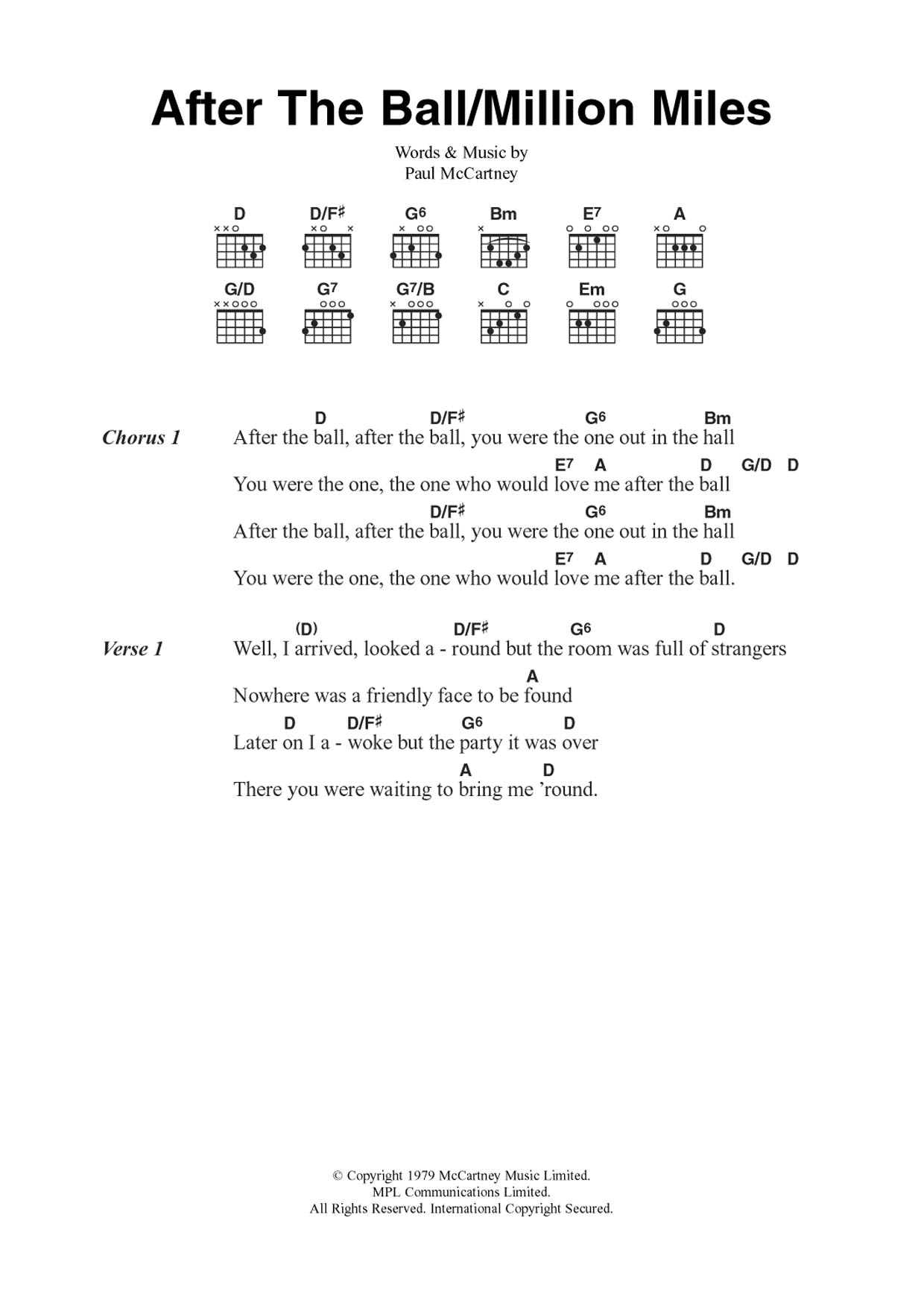 Download Paul McCartney After The Ball/Million Miles Sheet Music and learn how to play Guitar Chords/Lyrics PDF digital score in minutes