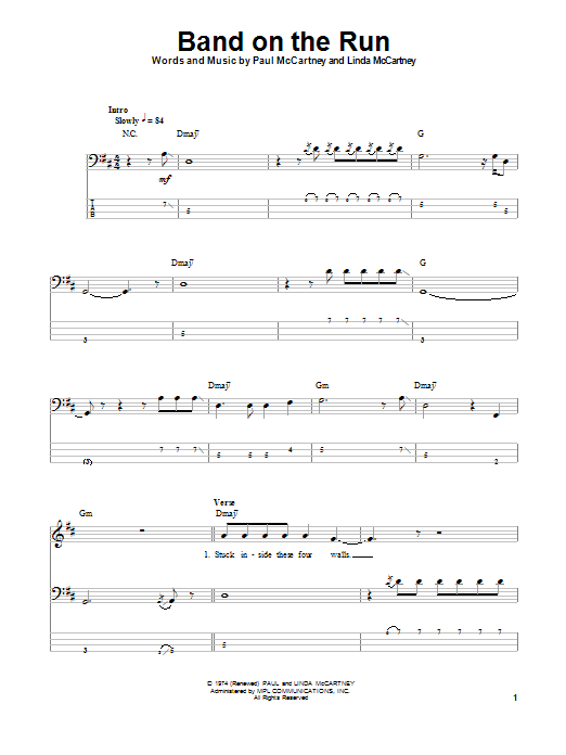 Download Paul McCartney and Wings Band On The Run Sheet Music and learn how to play Melody Line, Lyrics & Chords PDF digital score in minutes