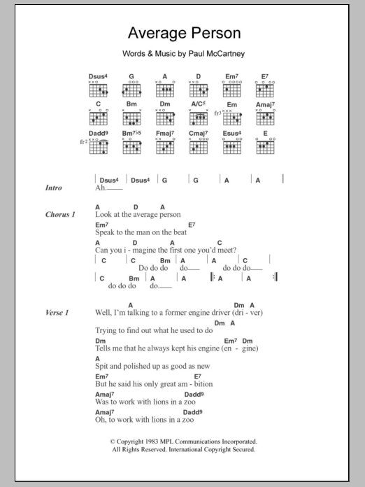 Download Paul McCartney Average Person Sheet Music and learn how to play Lyrics & Chords PDF digital score in minutes