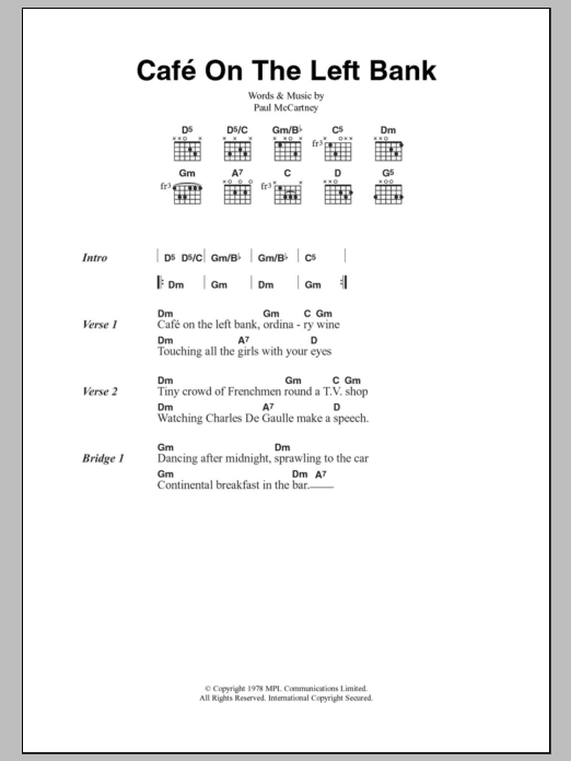 Download Paul McCartney Cafe On The Left Bank Sheet Music and learn how to play Lyrics & Chords PDF digital score in minutes