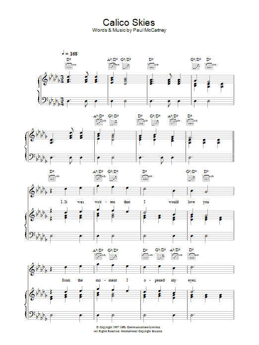 Download Paul McCartney Calico Skies Sheet Music and learn how to play Piano, Vocal & Guitar (Right-Hand Melody) PDF digital score in minutes