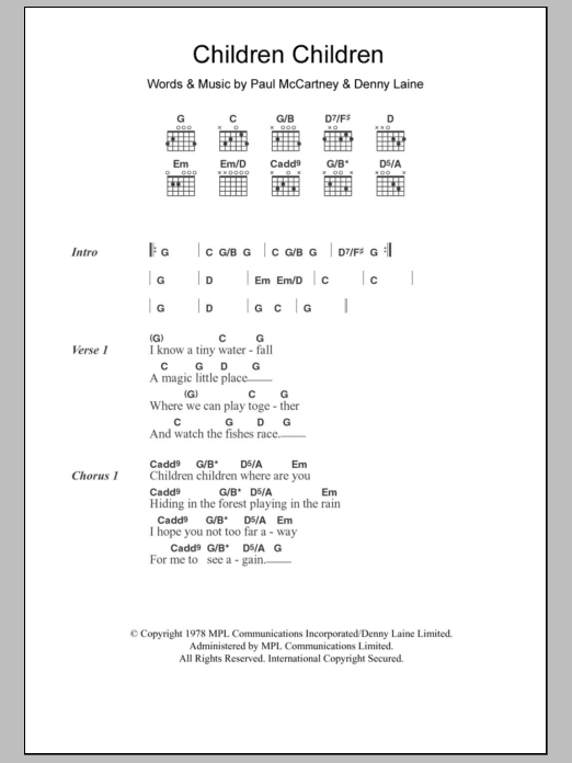 Download Paul McCartney & Wings Children Children Sheet Music and learn how to play Lyrics & Chords PDF digital score in minutes