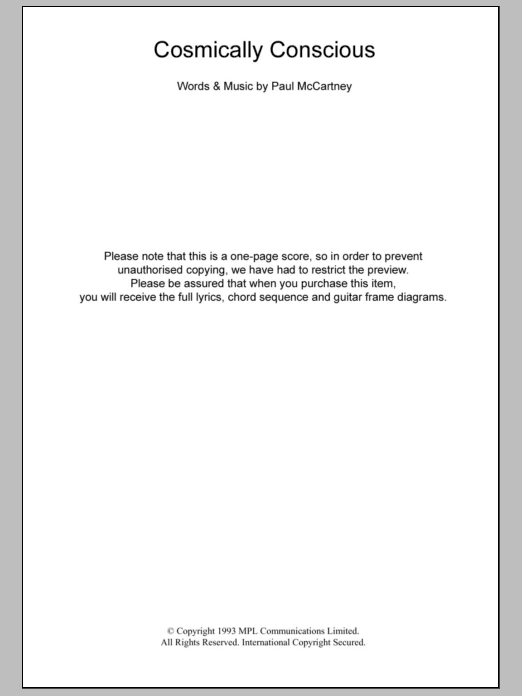 Download Paul McCartney Cosmically Conscious Sheet Music and learn how to play Lyrics & Chords PDF digital score in minutes