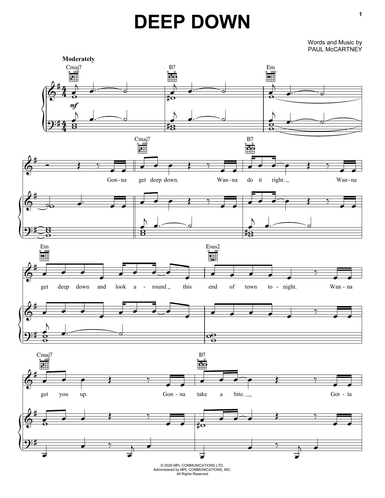 Download Paul McCartney Deep Down Sheet Music and learn how to play Lead Sheet / Fake Book PDF digital score in minutes