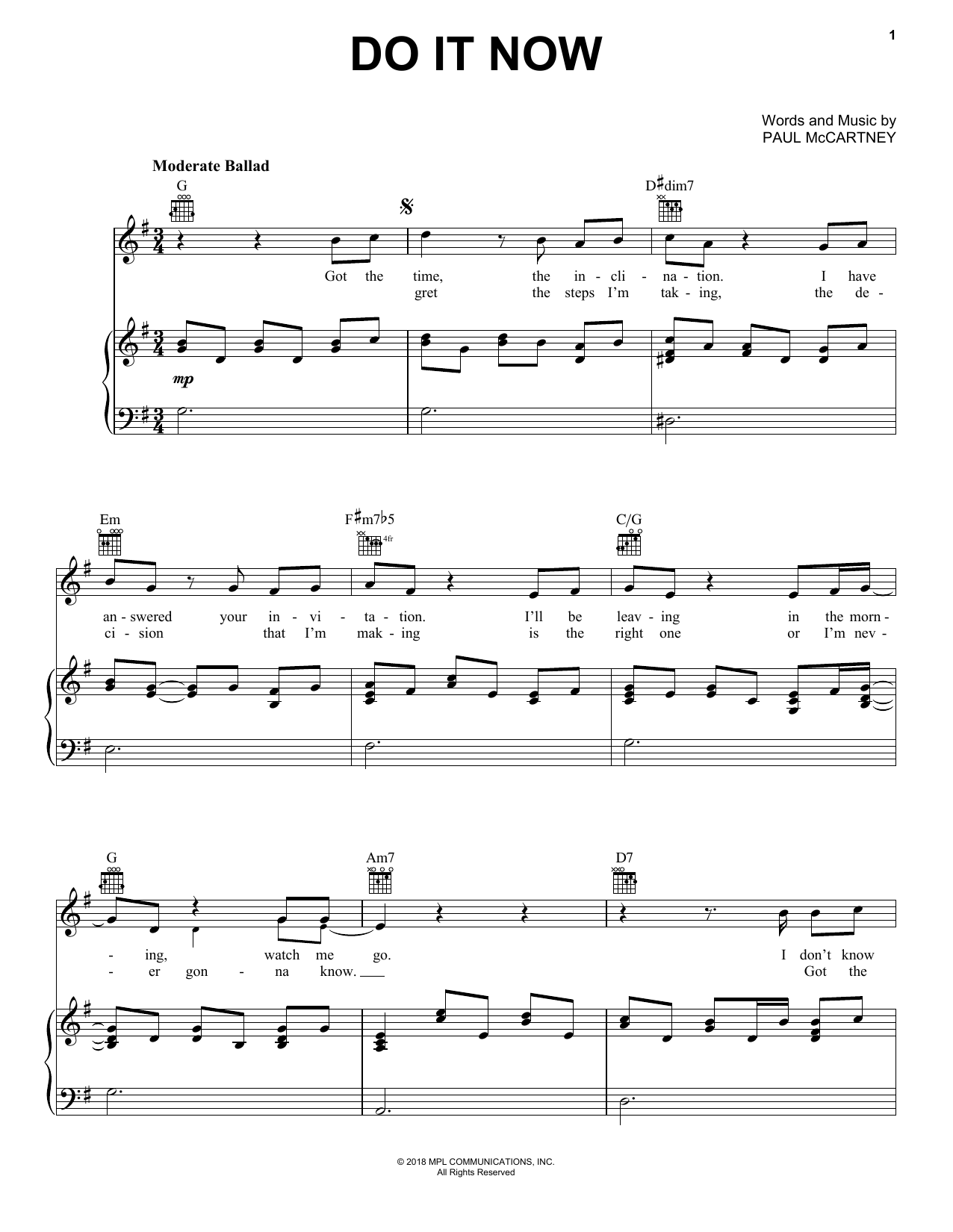 Download Paul McCartney Do It Now Sheet Music and learn how to play Piano, Vocal & Guitar Chords (Right-Hand Melody) PDF digital score in minutes