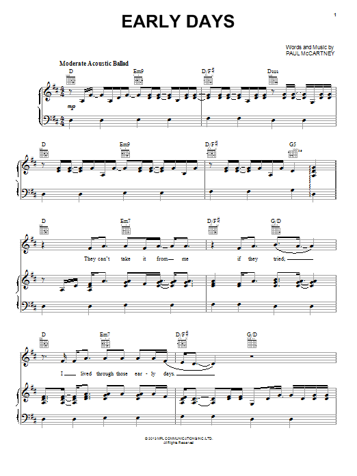 Download Paul McCartney Early Days Sheet Music and learn how to play Piano, Vocal & Guitar (Right-Hand Melody) PDF digital score in minutes