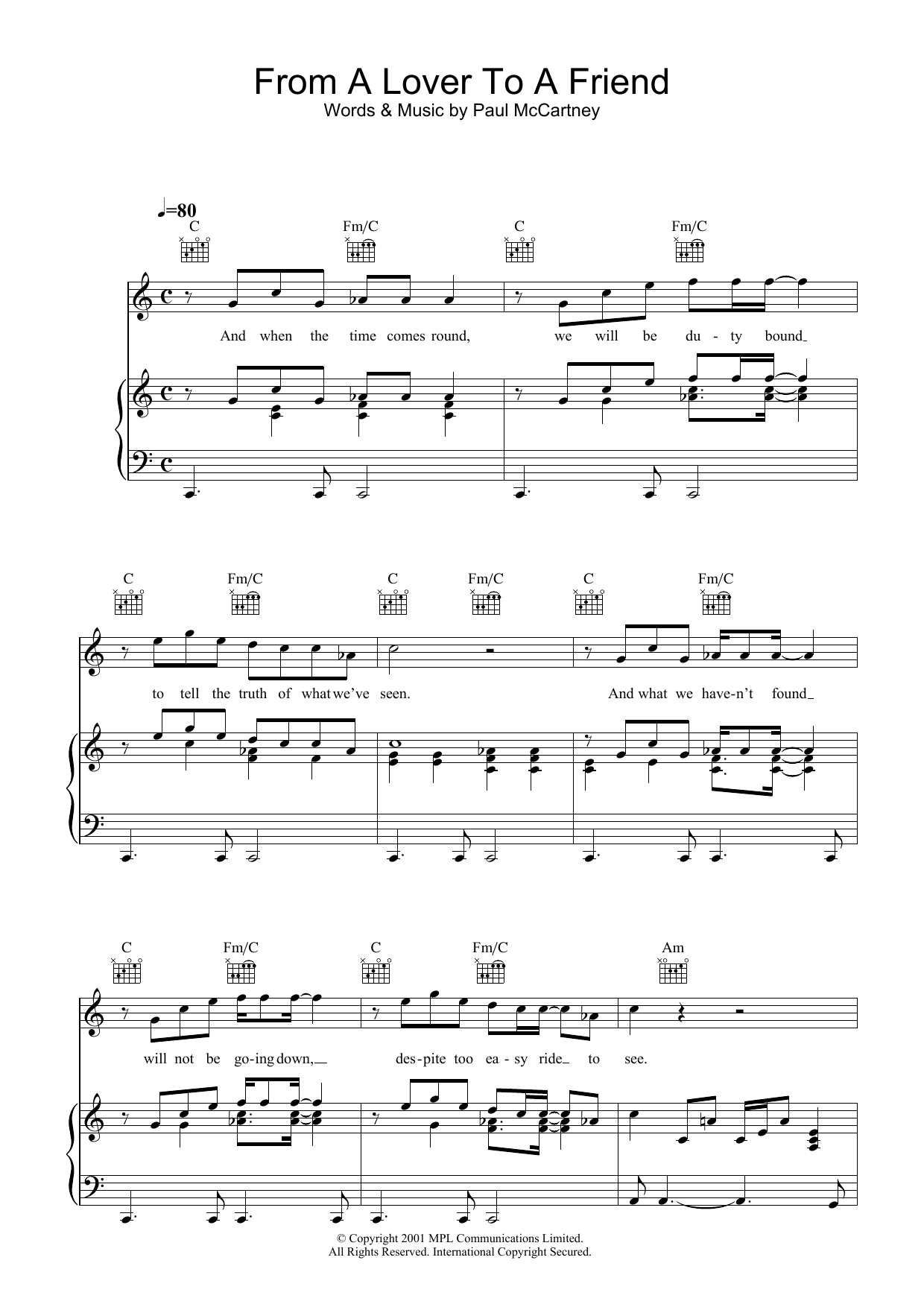 Download Paul McCartney From A Lover To A Friend Sheet Music and learn how to play Lyrics & Chords PDF digital score in minutes