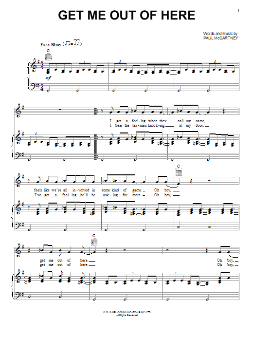 Download Paul McCartney Get Me Out Of Here Sheet Music and learn how to play Piano, Vocal & Guitar (Right-Hand Melody) PDF digital score in minutes