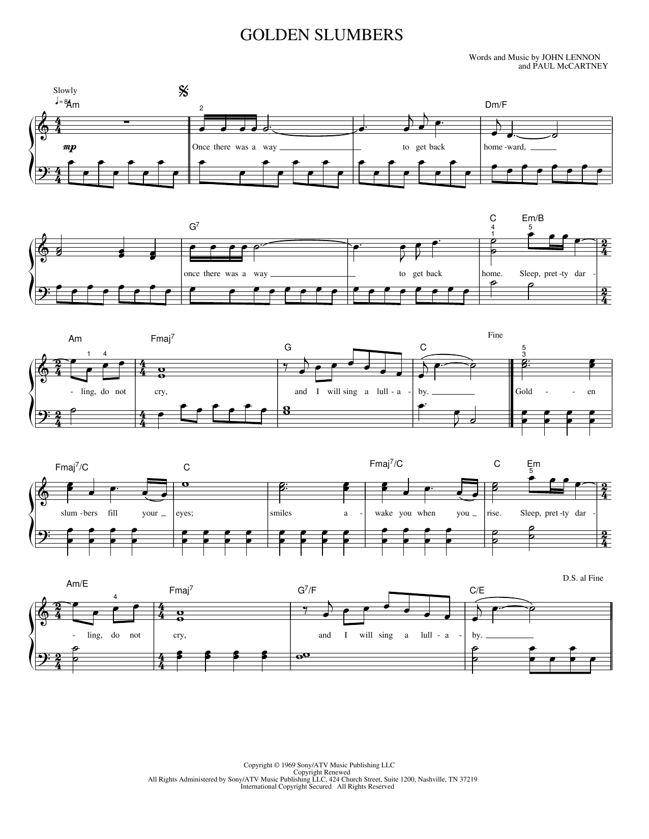 Download Paul McCartney Golden Slumbers Sheet Music and learn how to play Piano, Vocal & Guitar Chords (Right-Hand Melody) PDF digital score in minutes