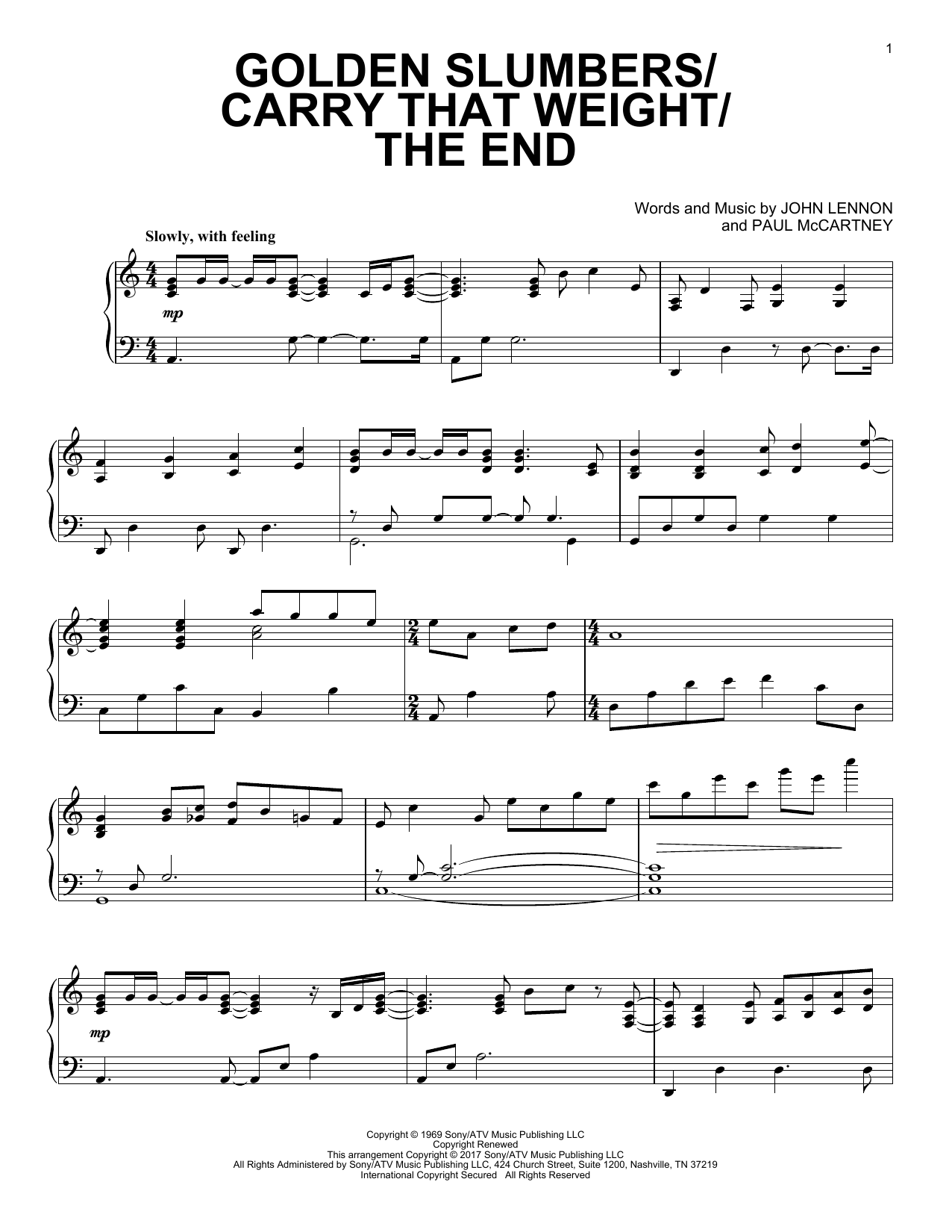 Download Paul McCartney Golden Slumbers/Carry That Weight/The End Sheet Music and learn how to play Piano PDF digital score in minutes