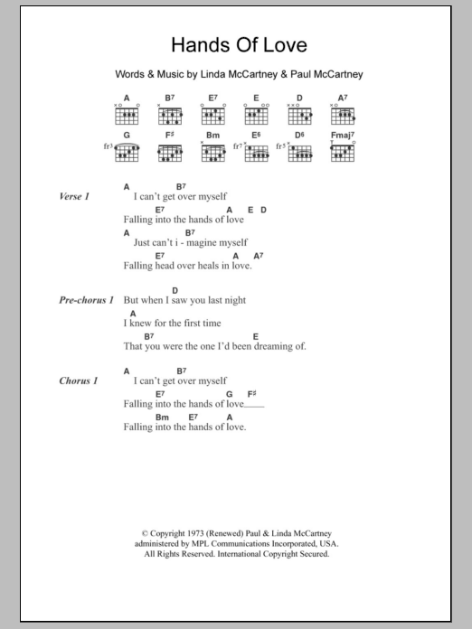 Download Paul McCartney Hands Of Love Sheet Music and learn how to play Lyrics & Chords PDF digital score in minutes