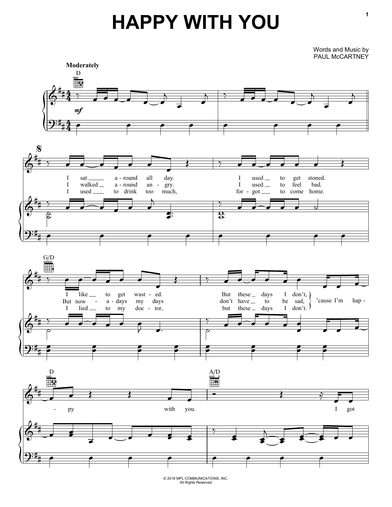 Download Paul McCartney Happy With You Sheet Music and learn how to play Piano, Vocal & Guitar Chords (Right-Hand Melody) PDF digital score in minutes