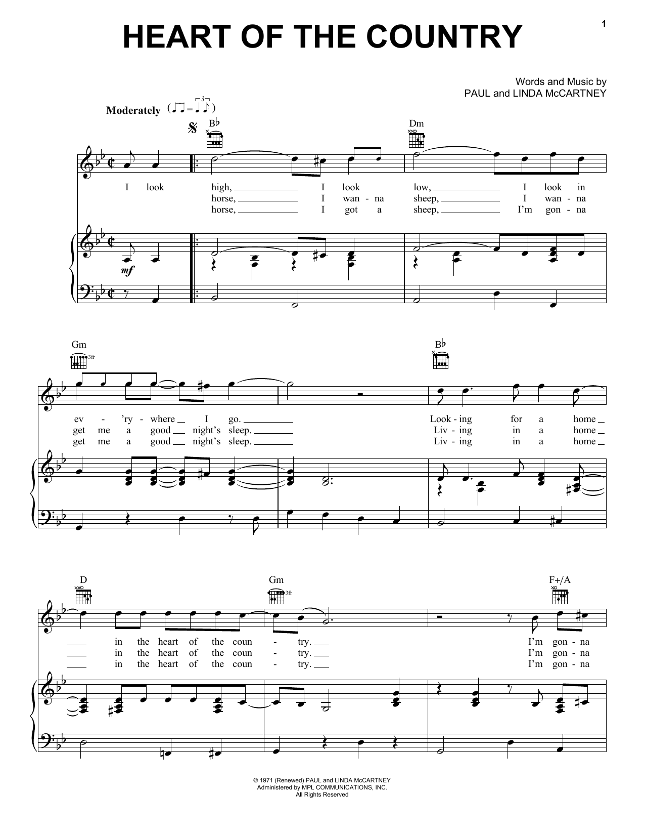 Download Paul McCartney Heart Of The Country Sheet Music and learn how to play Lyrics & Chords PDF digital score in minutes