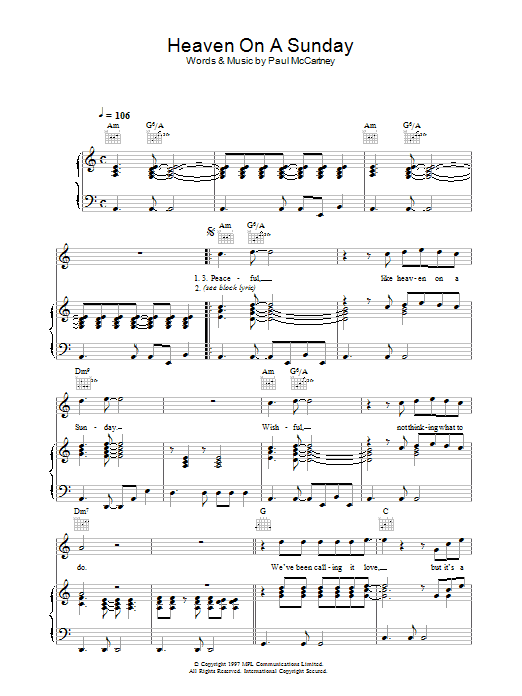 Download Paul McCartney Heaven On A Sunday Sheet Music and learn how to play Piano, Vocal & Guitar (Right-Hand Melody) PDF digital score in minutes