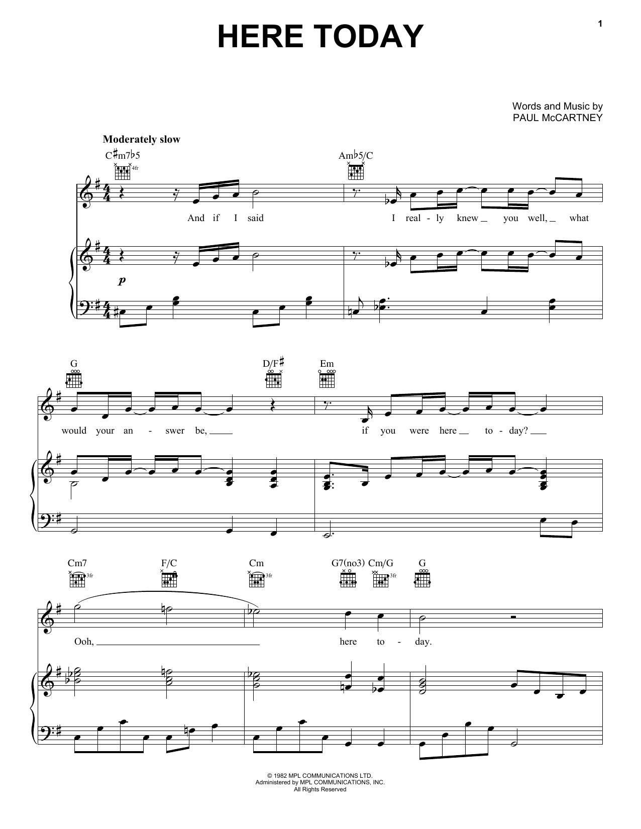 Download Paul McCartney Here Today Sheet Music and learn how to play Lyrics & Chords PDF digital score in minutes