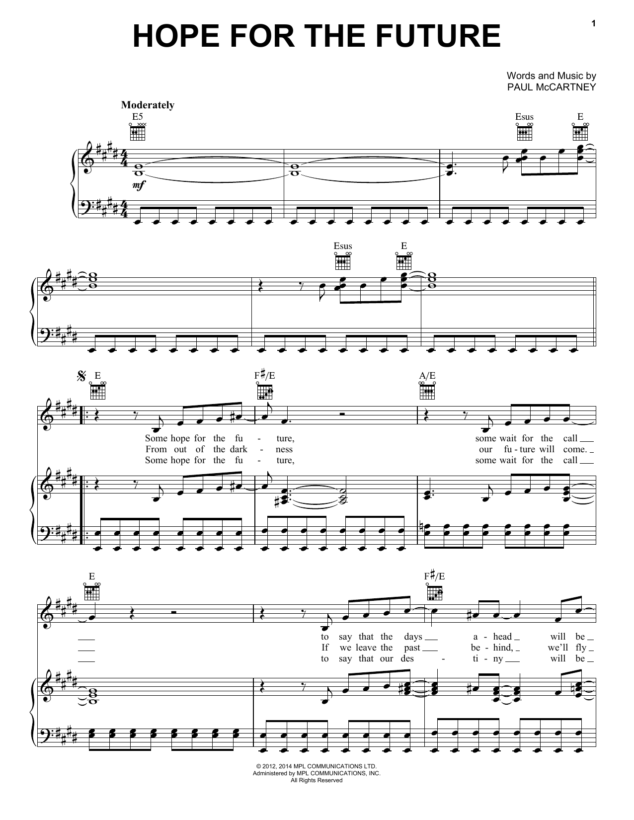 Download Paul McCartney Hope For The Future Sheet Music and learn how to play Piano, Vocal & Guitar (Right-Hand Melody) PDF digital score in minutes