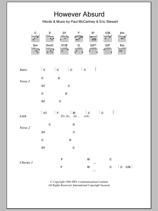 Download Paul McCartney However Absurd Sheet Music and learn how to play Lyrics & Chords PDF digital score in minutes