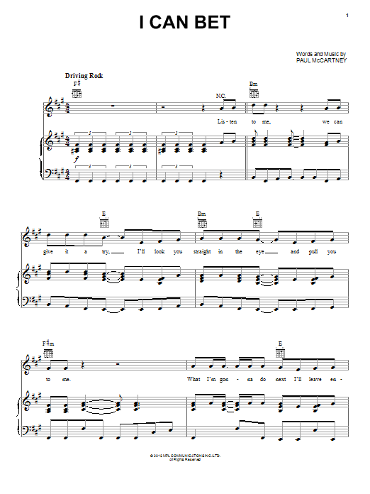 Download Paul McCartney I Can Bet Sheet Music and learn how to play Piano, Vocal & Guitar (Right-Hand Melody) PDF digital score in minutes
