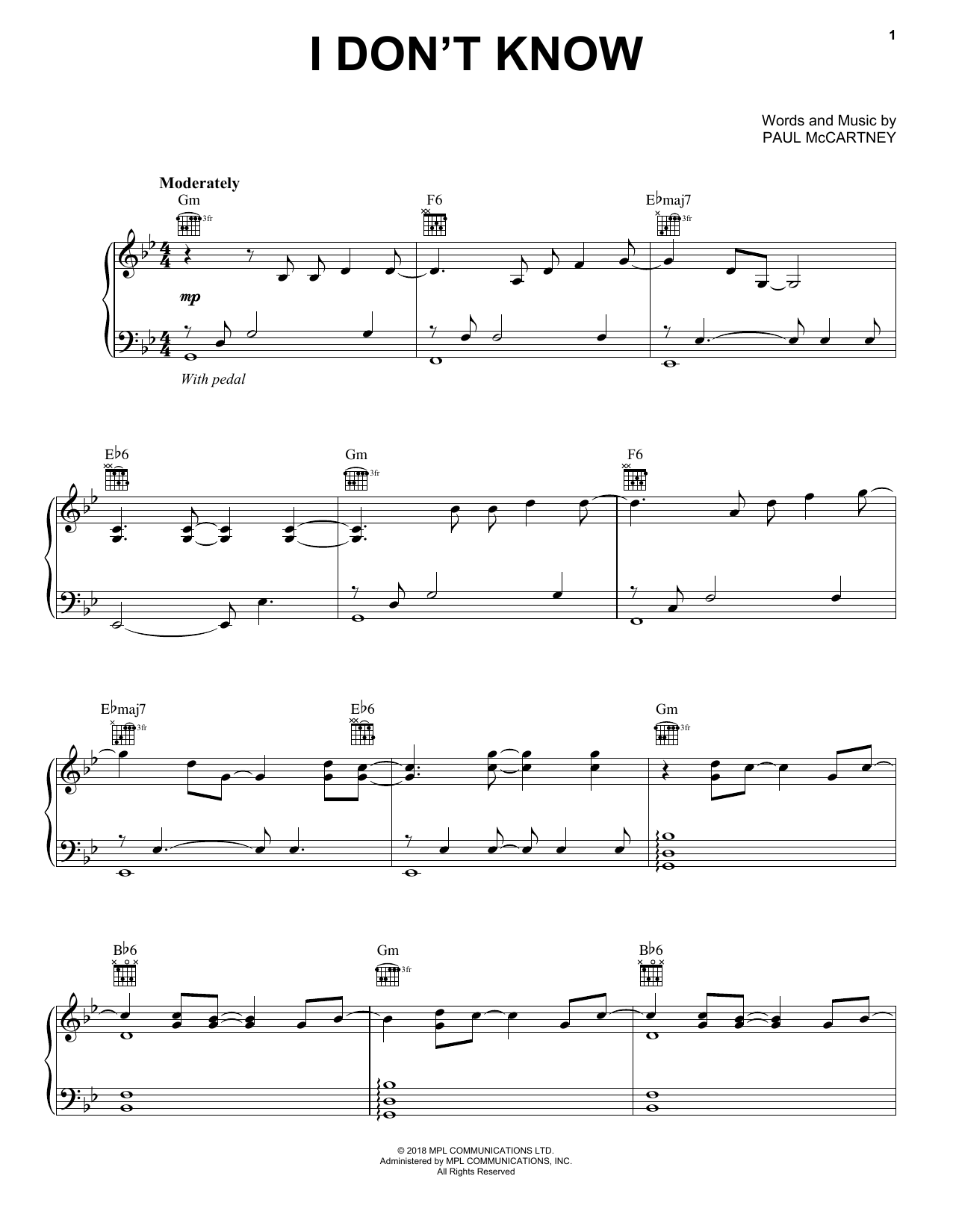 Download Paul McCartney I Don't Know Sheet Music and learn how to play Piano, Vocal & Guitar (Right-Hand Melody) PDF digital score in minutes