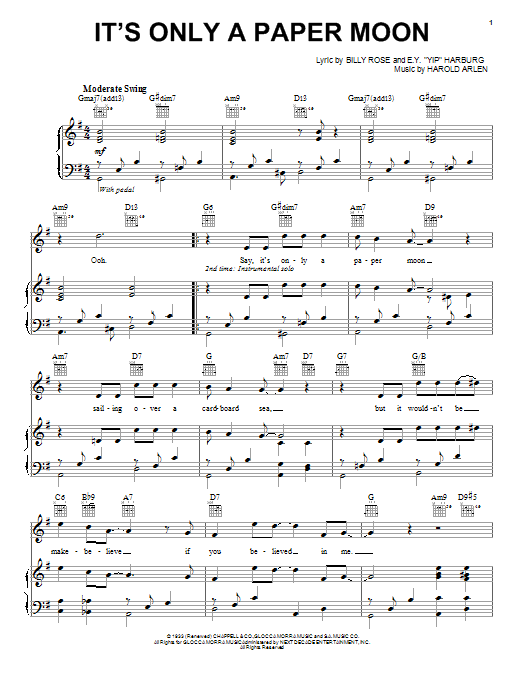Download Paul McCartney It's Only A Paper Moon Sheet Music and learn how to play Piano, Vocal & Guitar (Right-Hand Melody) PDF digital score in minutes