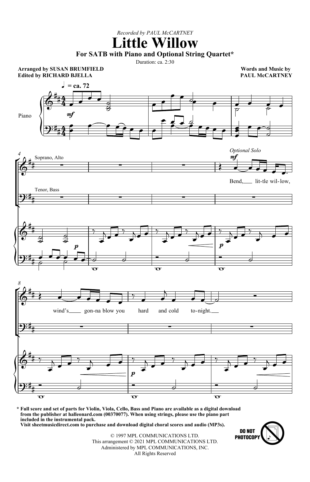 Download Paul McCartney Little Willow (arr. Susan Brumfield) Sheet Music and learn how to play 2-Part Choir PDF digital score in minutes