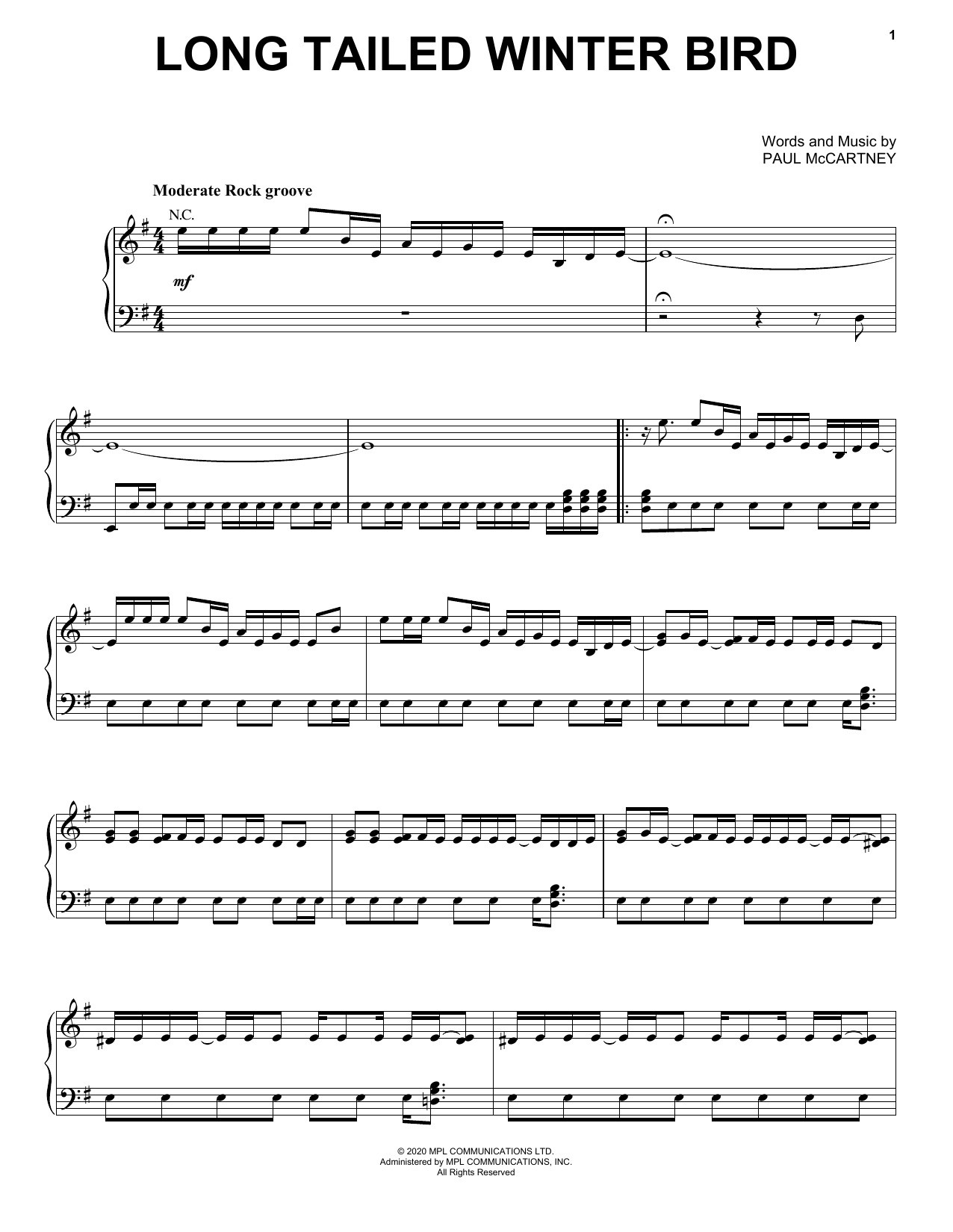 Download Paul McCartney Long Tailed Winter Bird Sheet Music and learn how to play Piano, Vocal & Guitar Chords (Right-Hand Melody) PDF digital score in minutes