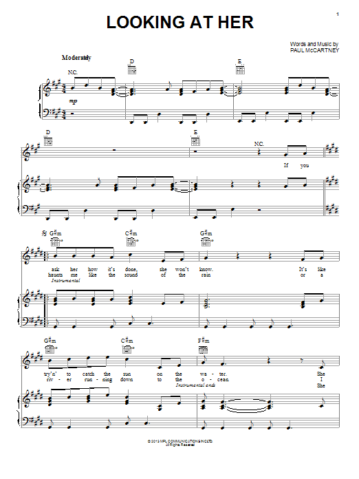 Download Paul McCartney Looking At Her Sheet Music and learn how to play Piano, Vocal & Guitar (Right-Hand Melody) PDF digital score in minutes