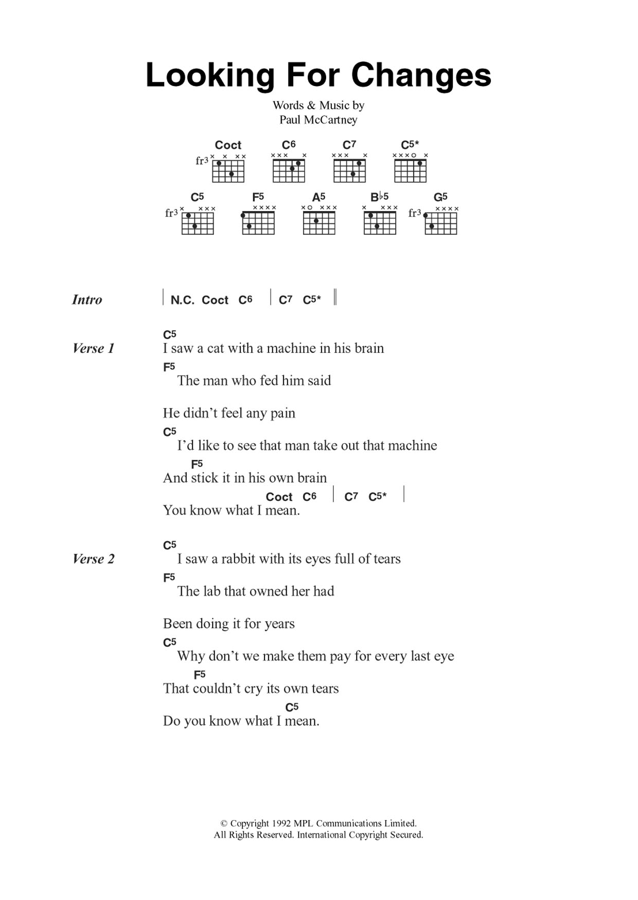 Download Paul McCartney Looking For Changes Sheet Music and learn how to play Lyrics & Chords PDF digital score in minutes