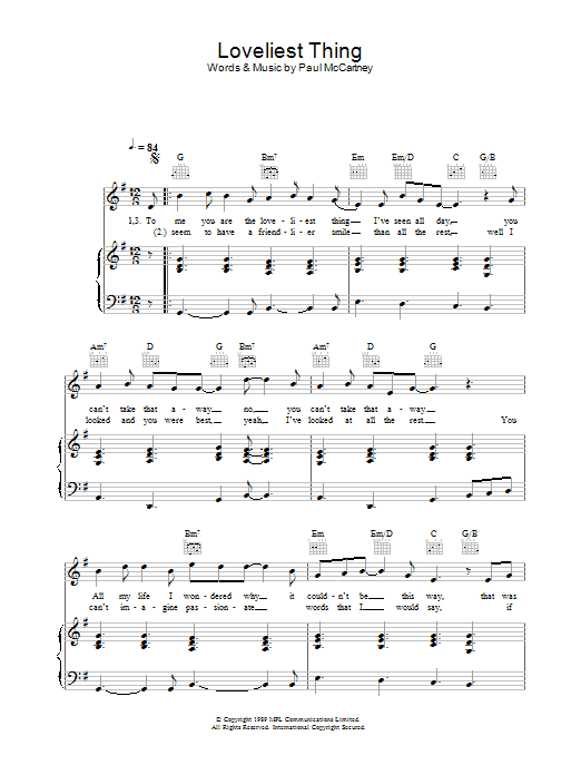 Download Paul McCartney Loveliest Thing Sheet Music and learn how to play Lyrics & Chords PDF digital score in minutes