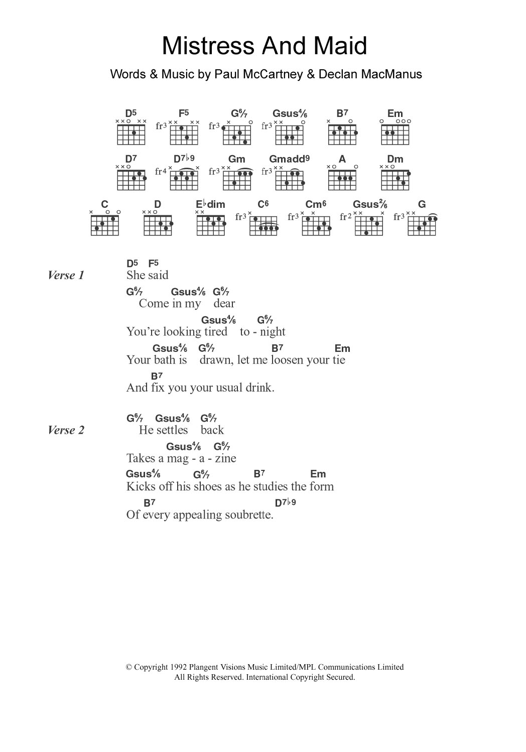 Download Paul McCartney Mistress And Maid Sheet Music and learn how to play Guitar Chords/Lyrics PDF digital score in minutes
