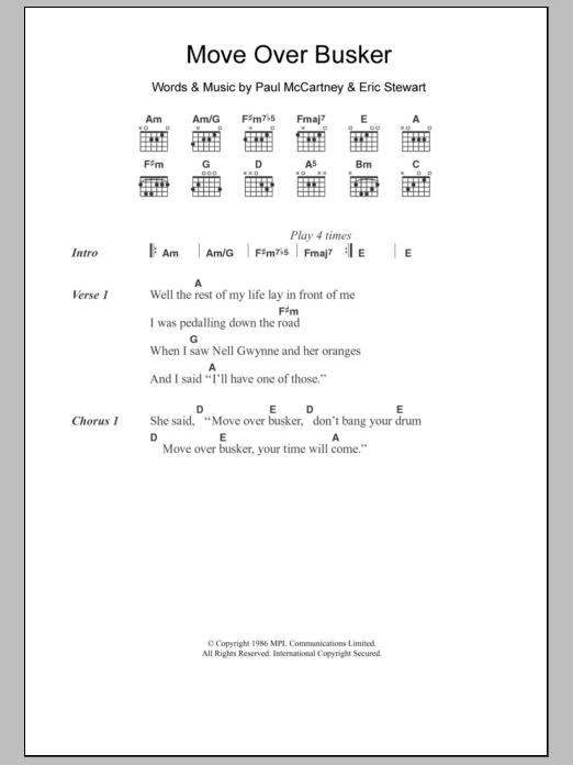 Download Paul McCartney Move Over Busker Sheet Music and learn how to play Lyrics & Chords PDF digital score in minutes