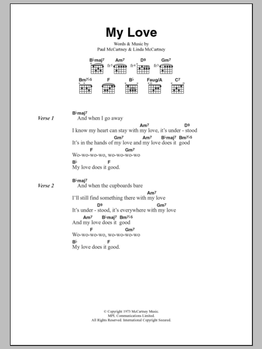 Download Paul McCartney & Wings My Love Sheet Music and learn how to play Lyrics & Chords PDF digital score in minutes