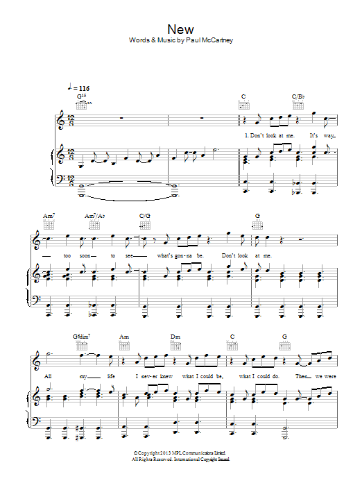 Download Paul McCartney New Sheet Music and learn how to play Piano, Vocal & Guitar (Right-Hand Melody) PDF digital score in minutes