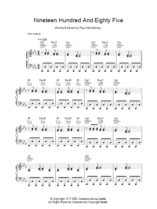 Download Paul McCartney Nineteen Hundred And Eighty Five Sheet Music and learn how to play Piano, Vocal & Guitar PDF digital score in minutes