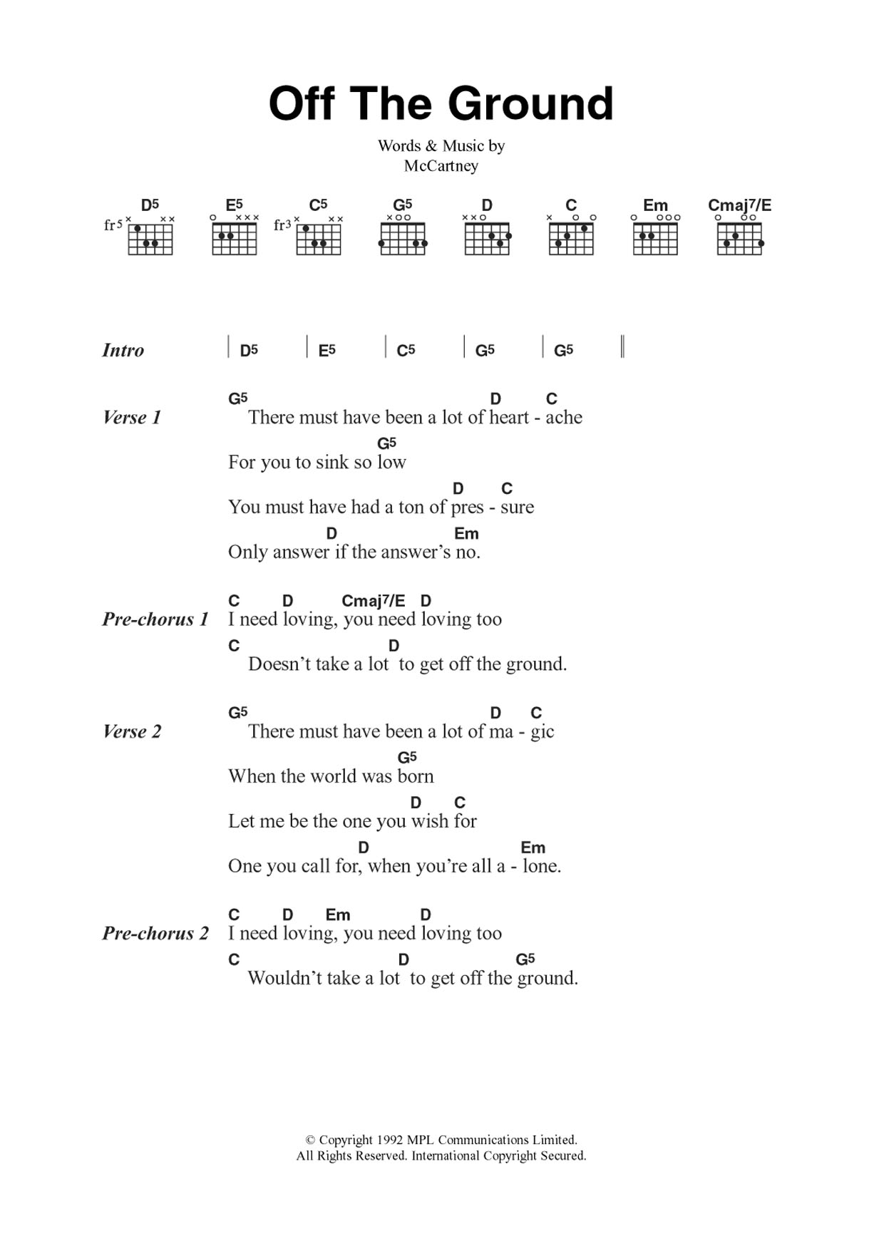 Download Paul McCartney Off The Ground Sheet Music and learn how to play Guitar Chords/Lyrics PDF digital score in minutes