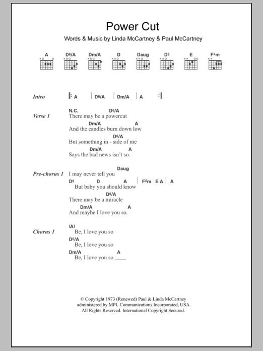 Download Paul McCartney Power Cut Sheet Music and learn how to play Lyrics & Chords PDF digital score in minutes