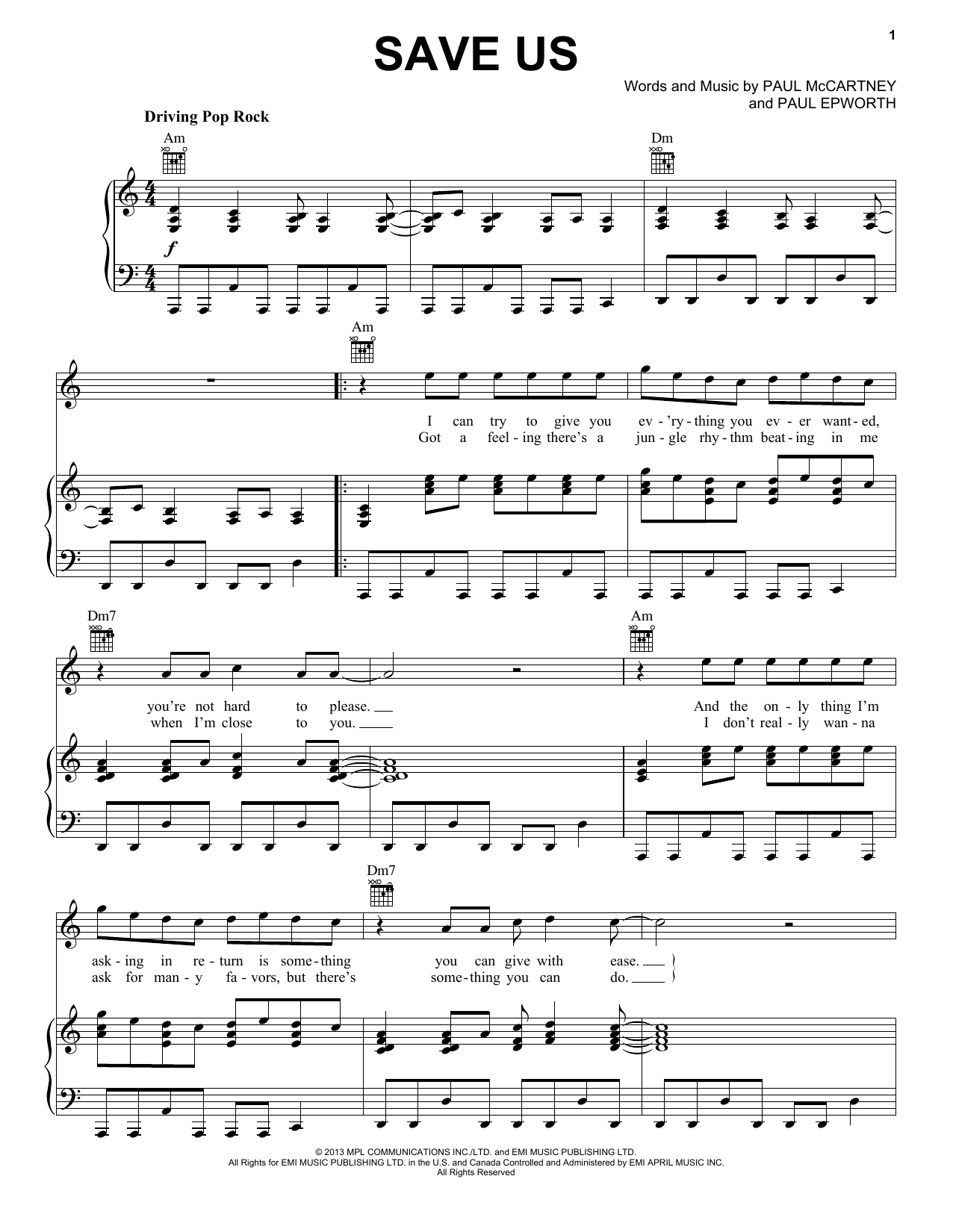 Download Paul McCartney Save Us Sheet Music and learn how to play Easy Piano PDF digital score in minutes