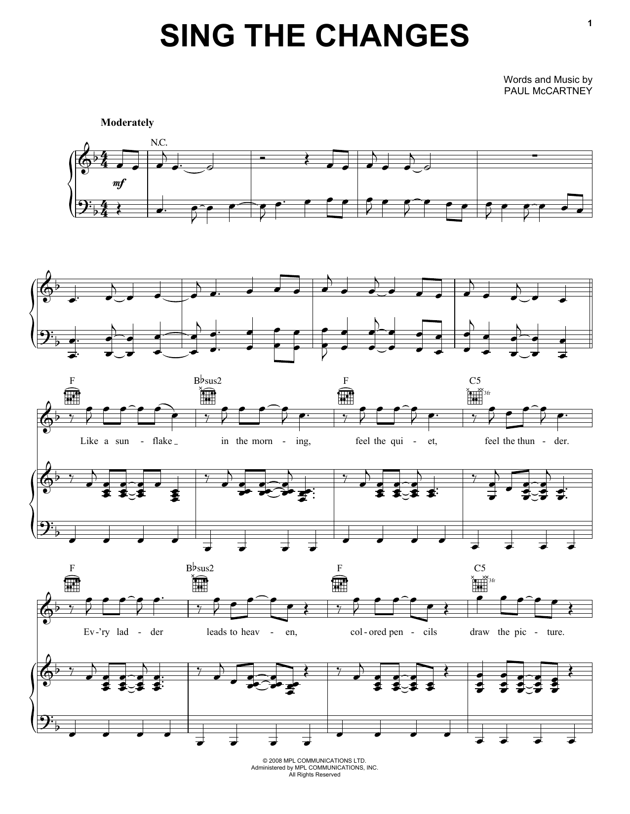 Download Paul McCartney Sing The Changes Sheet Music and learn how to play Piano, Vocal & Guitar (Right-Hand Melody) PDF digital score in minutes