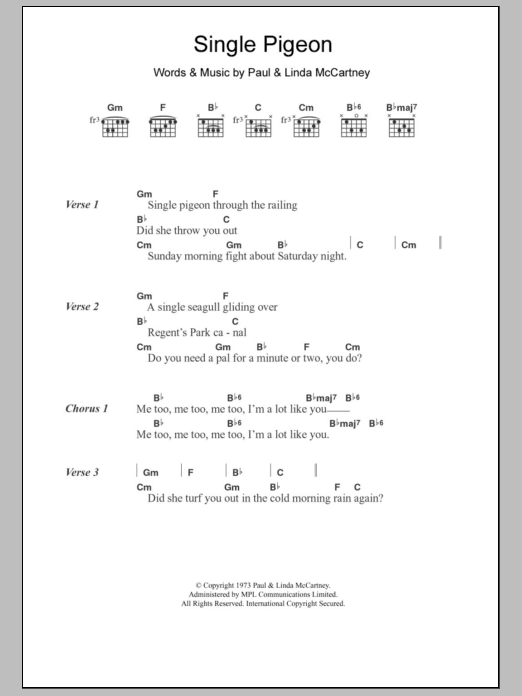 Download Paul McCartney Single Pigeon Sheet Music and learn how to play Lyrics & Chords PDF digital score in minutes
