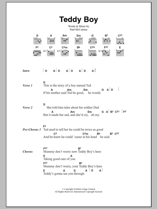 Download Paul McCartney Teddy Boy Sheet Music and learn how to play Lyrics & Chords PDF digital score in minutes