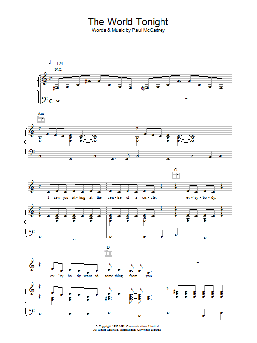 Download Paul McCartney The World Tonight Sheet Music and learn how to play Lyrics & Chords PDF digital score in minutes