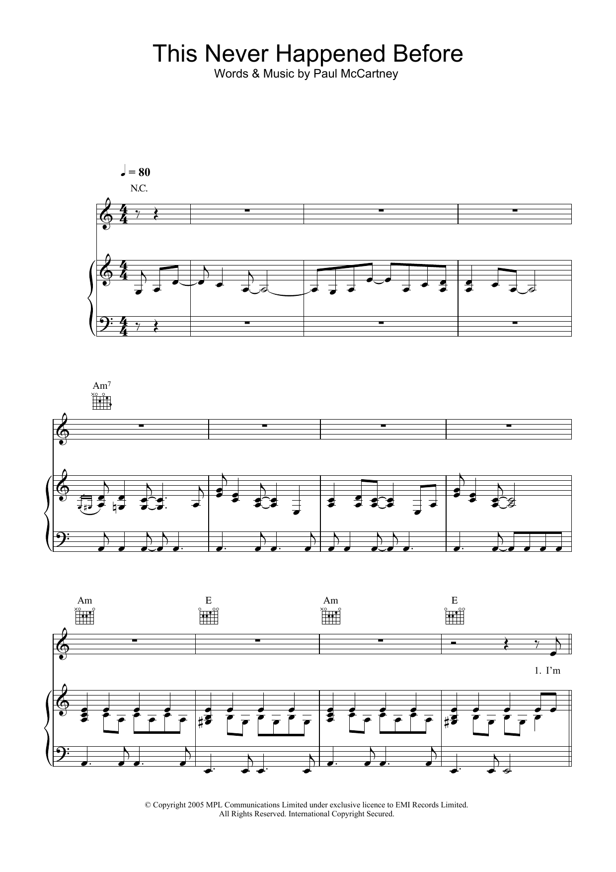 Download Paul McCartney This Never Happened Before Sheet Music and learn how to play Piano, Vocal & Guitar (Right-Hand Melody) PDF digital score in minutes