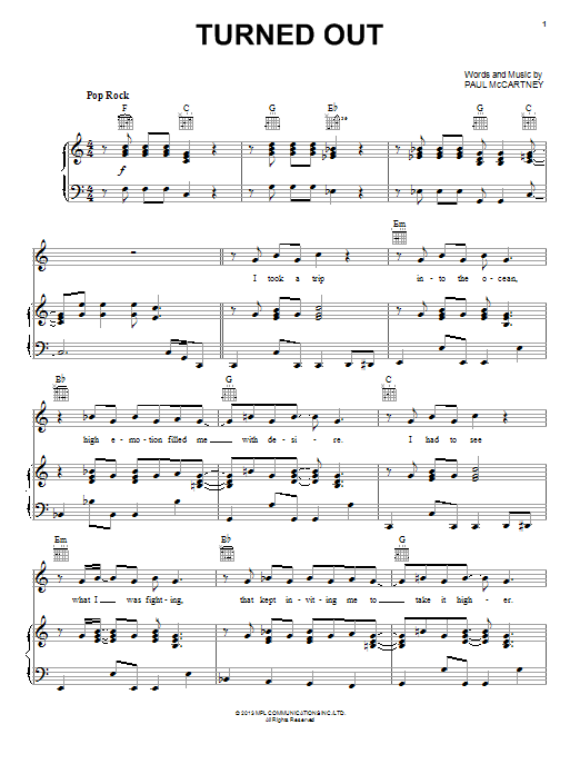 Download Paul McCartney Turned Out Sheet Music and learn how to play Piano, Vocal & Guitar (Right-Hand Melody) PDF digital score in minutes