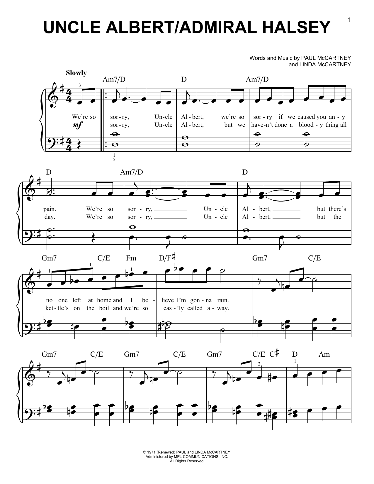 Download Paul McCartney Uncle Albert/Admiral Halsey Sheet Music and learn how to play Guitar Chords/Lyrics PDF digital score in minutes