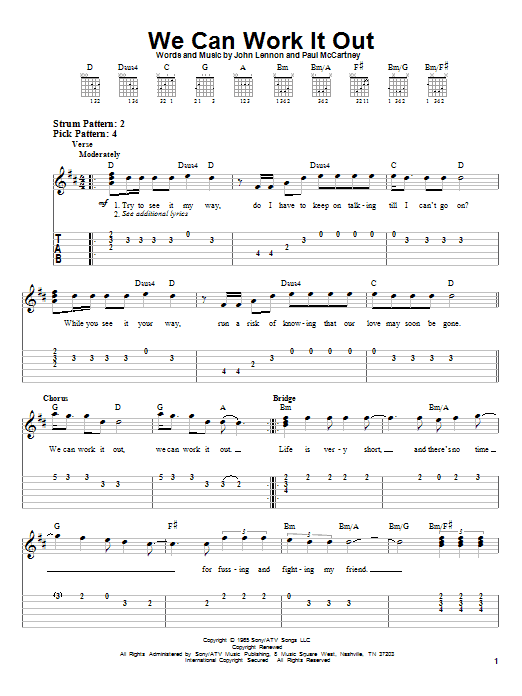 Download Paul McCartney We Can Work It Out Sheet Music and learn how to play Easy Guitar Tab PDF digital score in minutes