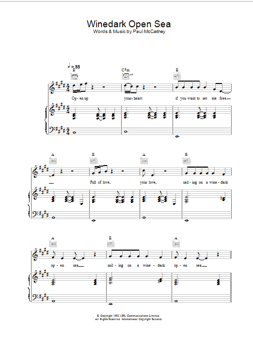 Download Paul McCartney Winedark Open Sea Sheet Music and learn how to play Lyrics & Chords PDF digital score in minutes