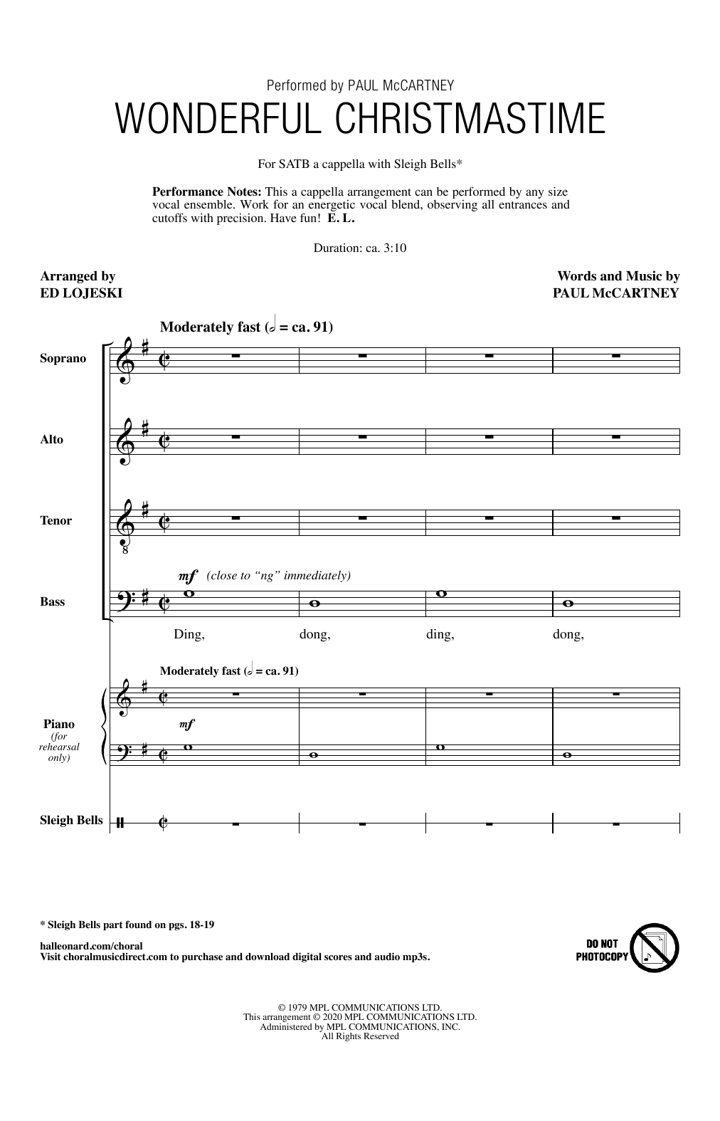 Download Paul McCartney Wonderful Christmastime (arr. Ed Lojeski) Sheet Music and learn how to play SATB Choir PDF digital score in minutes